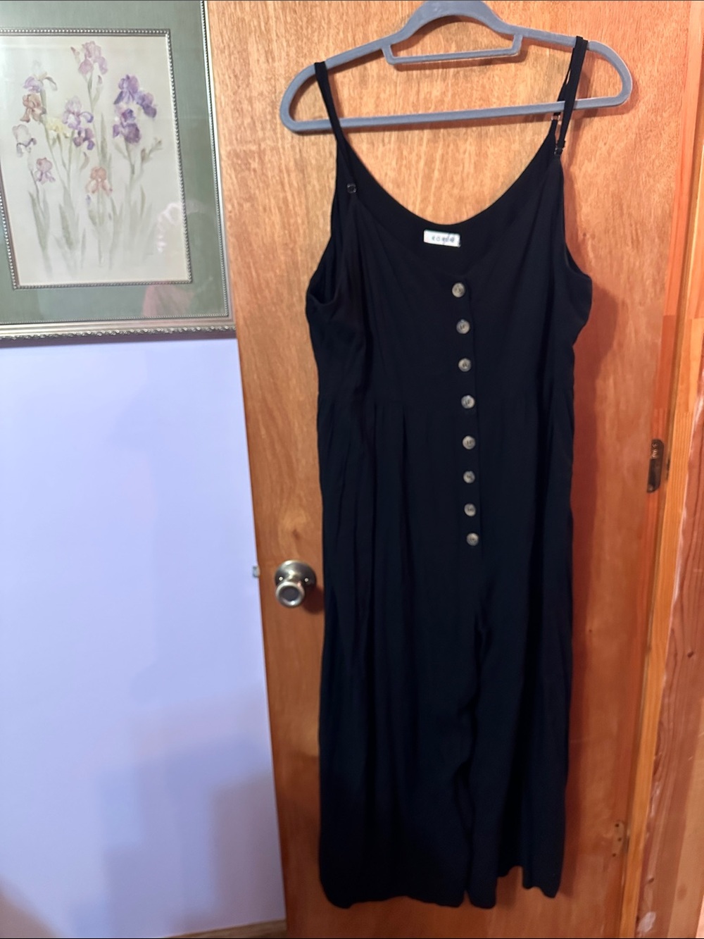 Kori Black Maxi Button-Front Spaghetti Strap Dress